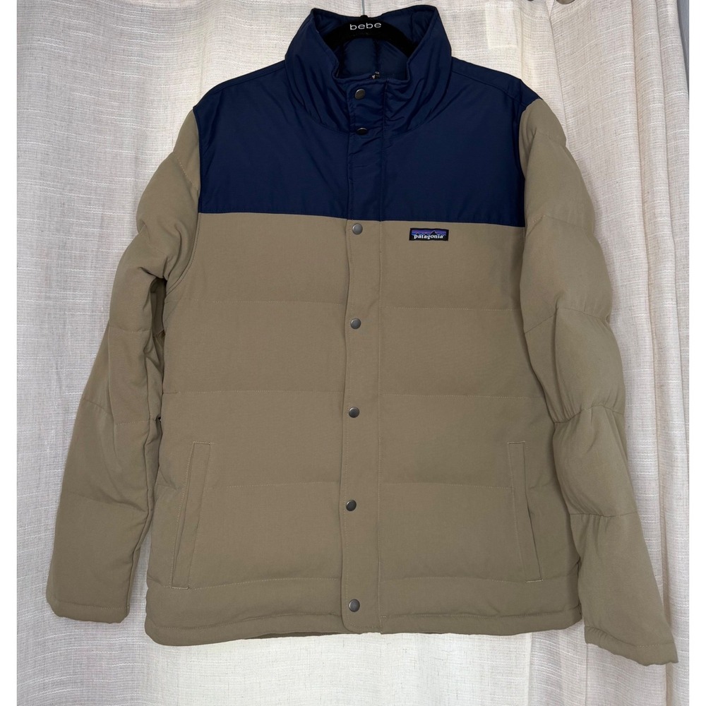Patagonia Bivy Down Jacket Quilted Colorblock Tan Navy Men's Size M STY28321 - Picture 1 of 11